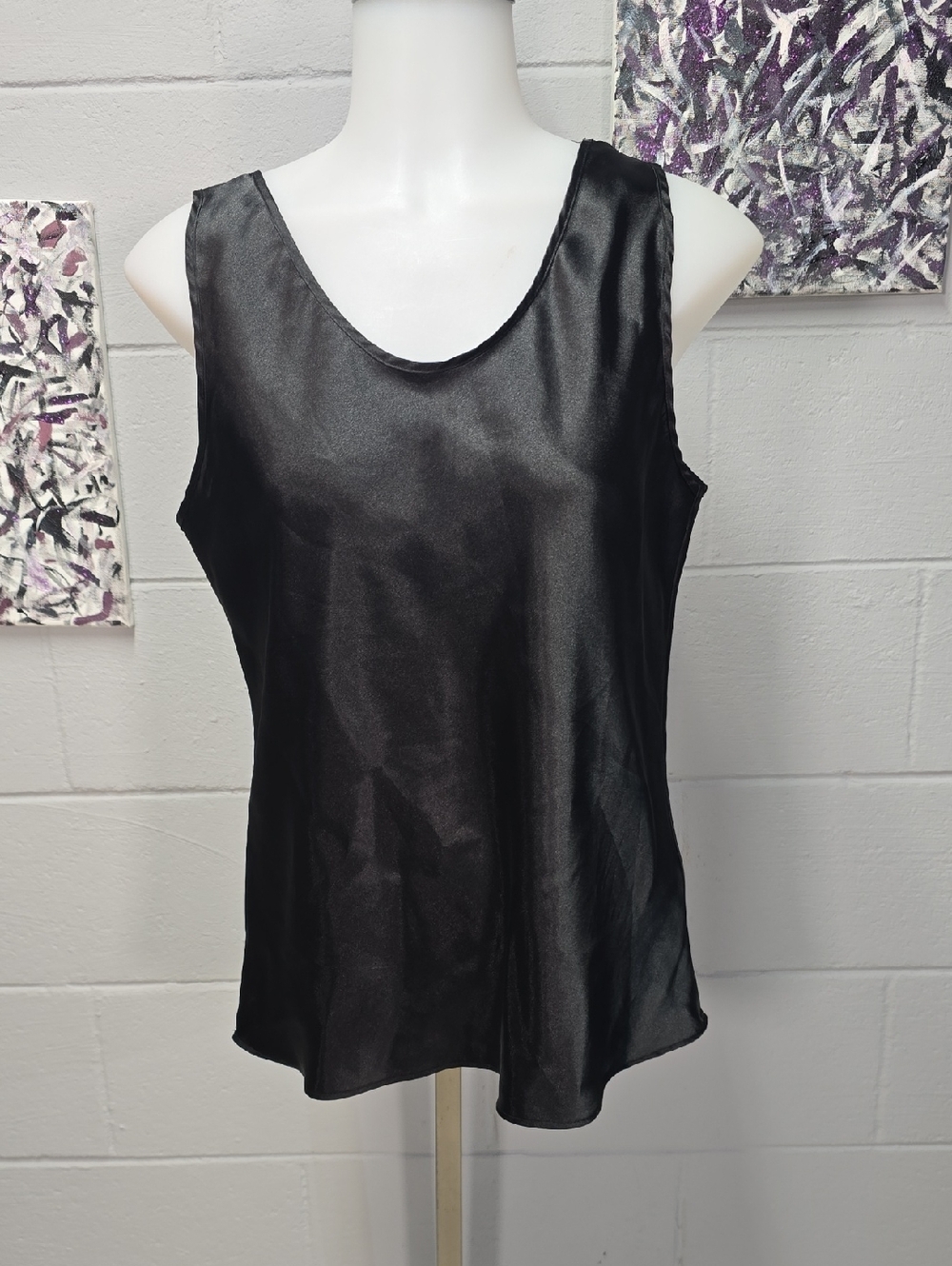 Secret Treasures Black Satin Scoop Neck Slip Top